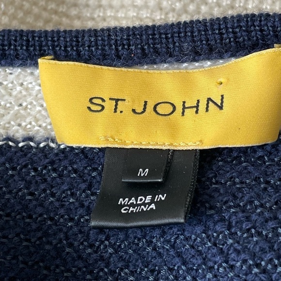 St. John Sweater yellow label striped sweater wool viscose 35478 - Picture 7 of 12